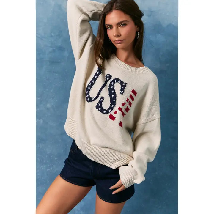 Long Sleeve Crew Neck "USA" Sweater