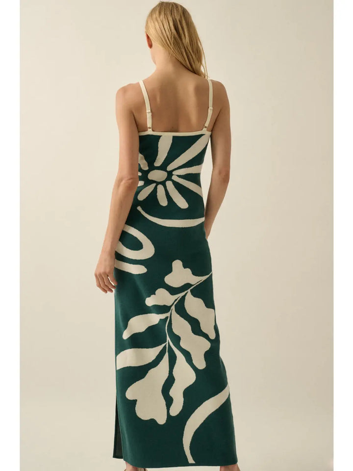 Tropical Floral Jacquard-Knit Maxi Cami Sweater Dress
