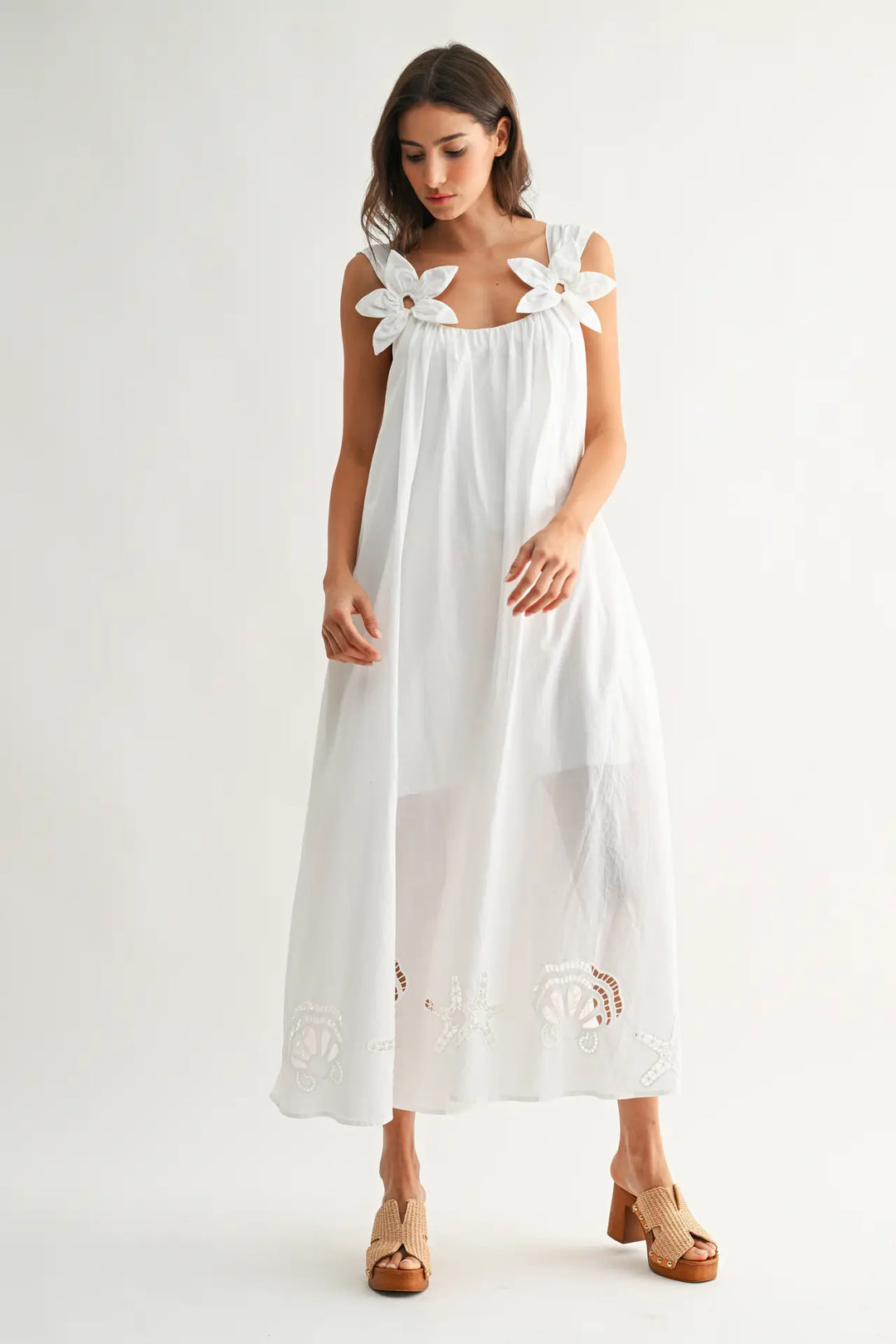 Embroidered Maxi Dress with Floral Shoulder Accents