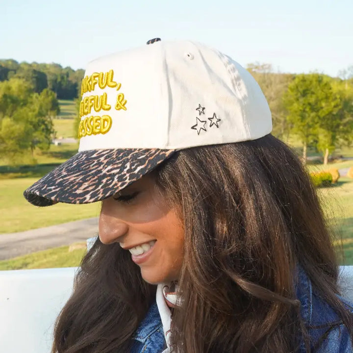 Thankful, Grateful & Blessed - Leopard Trucker Hat