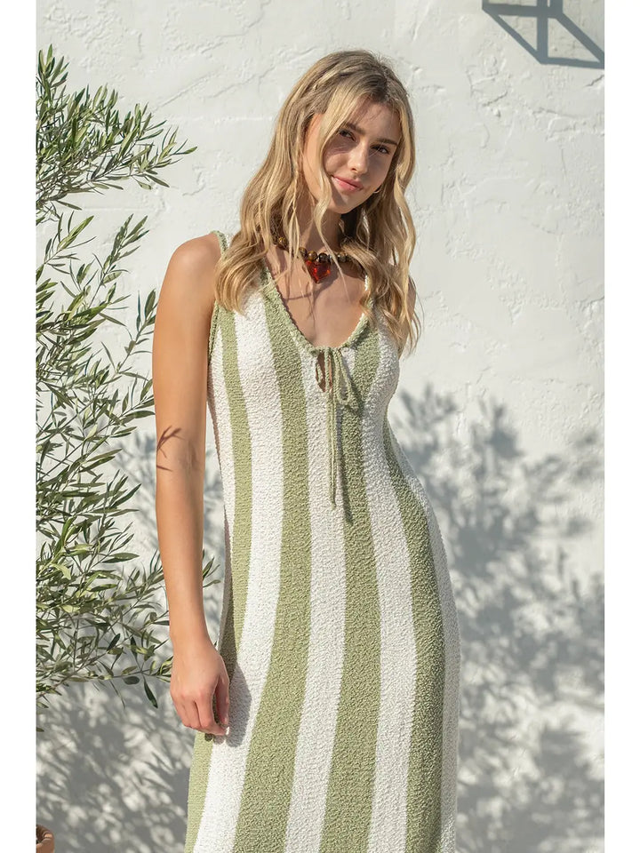 Sage Knit Lightweight Vertical Midi Dress
