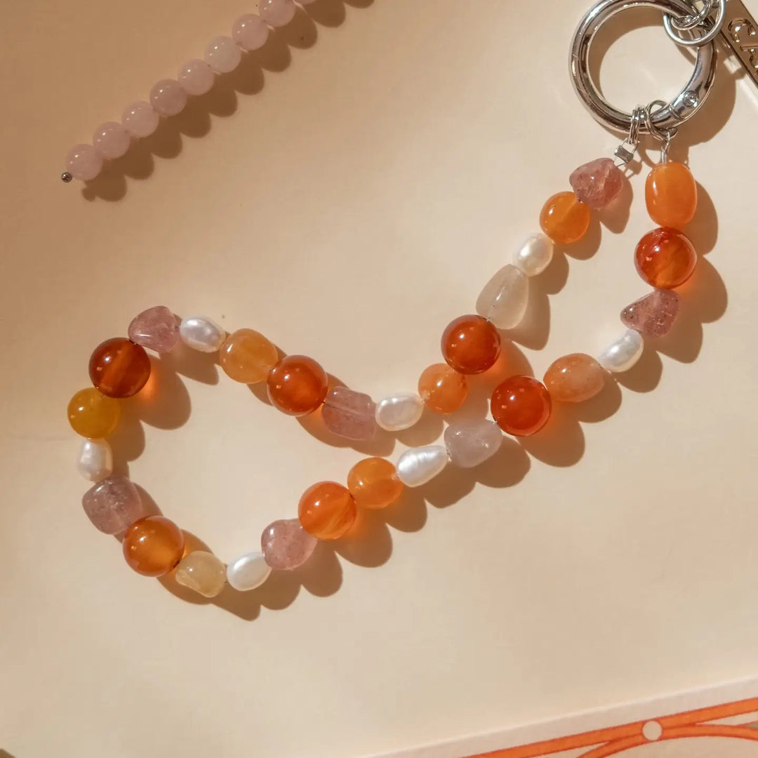 Beaded Phone Strap in Sunset Orange