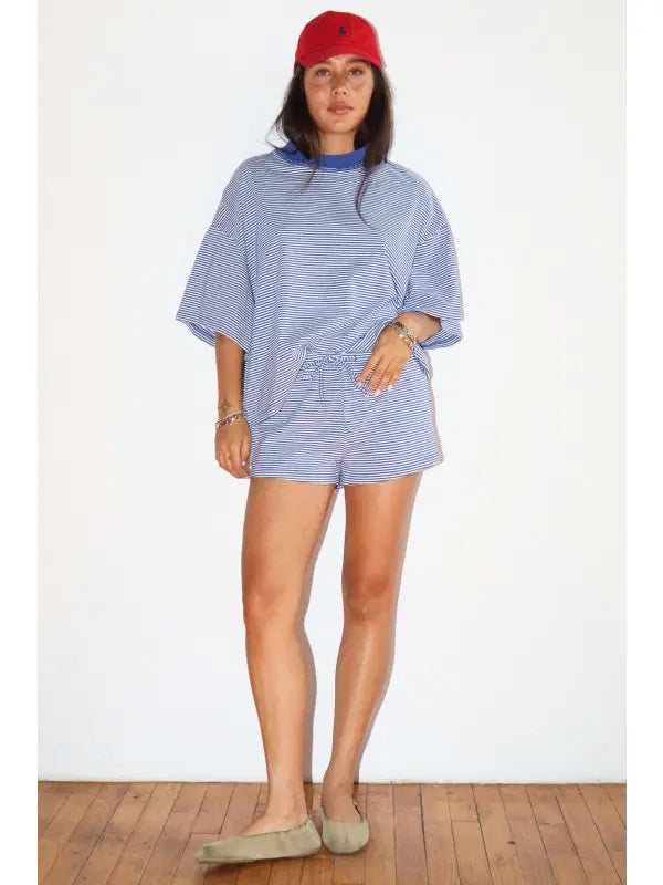 Royal Blue Striped Oversized Tee