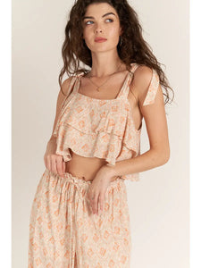 Ruffled Crop Top with Bow Tie Straps