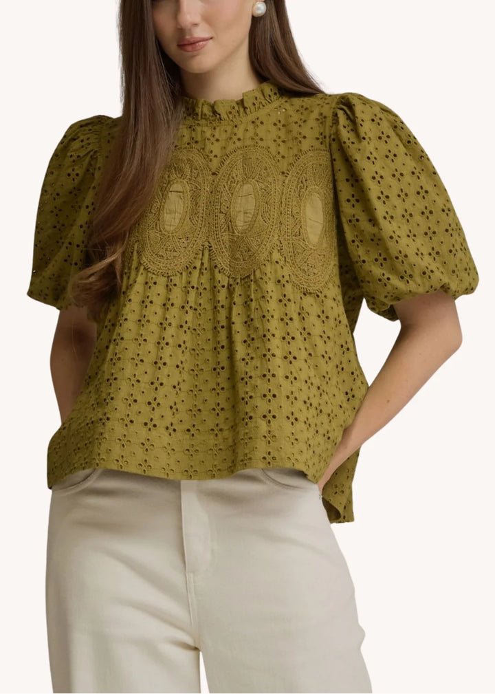 Olive Eyelet Blouse
