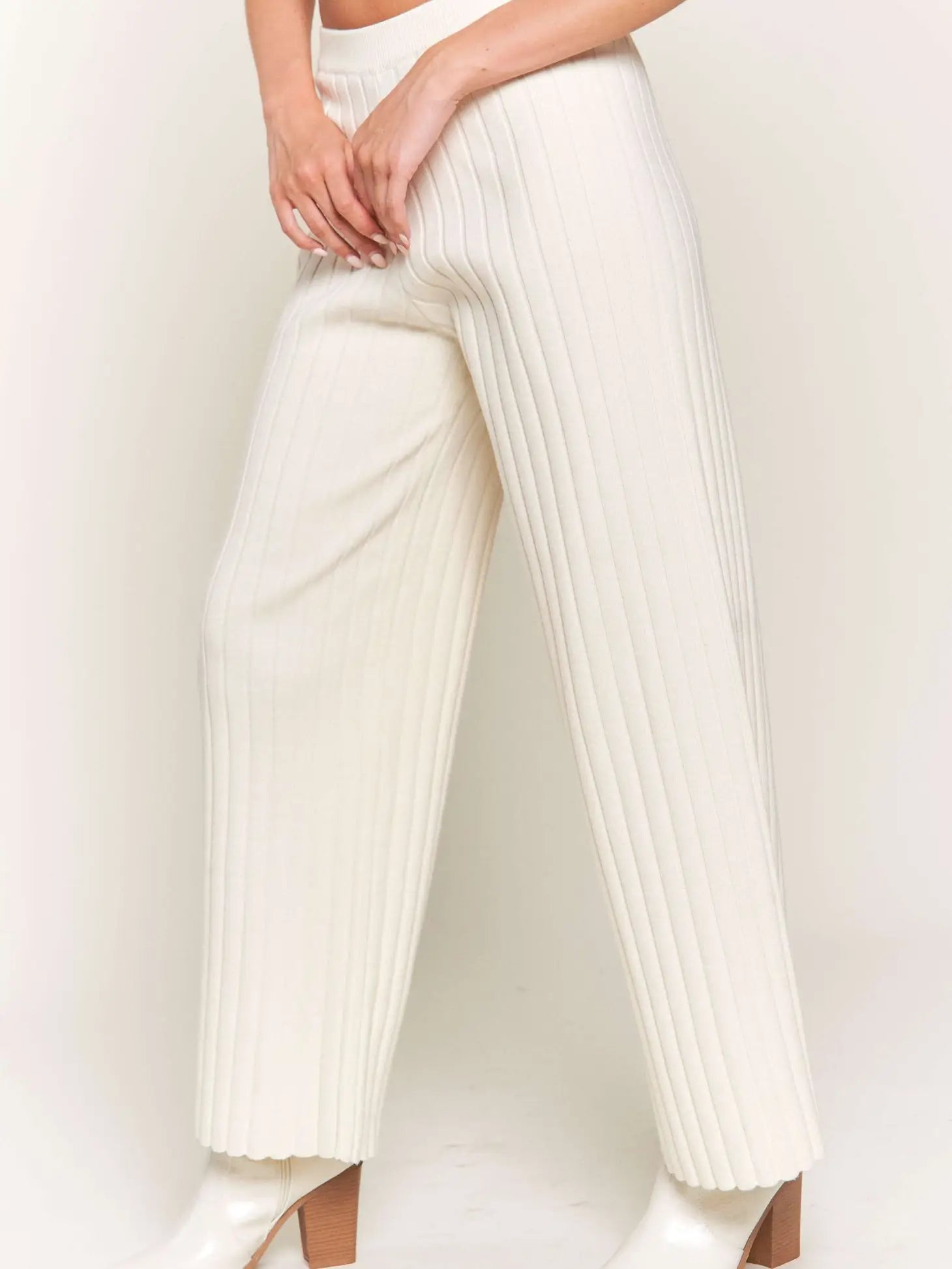 Ivory Ribbed Sweater Pants