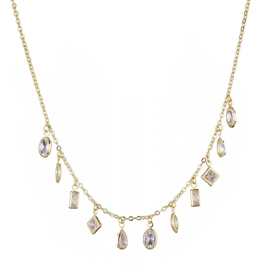 14k Gold Plated Multi Shape Dangle Necklace
