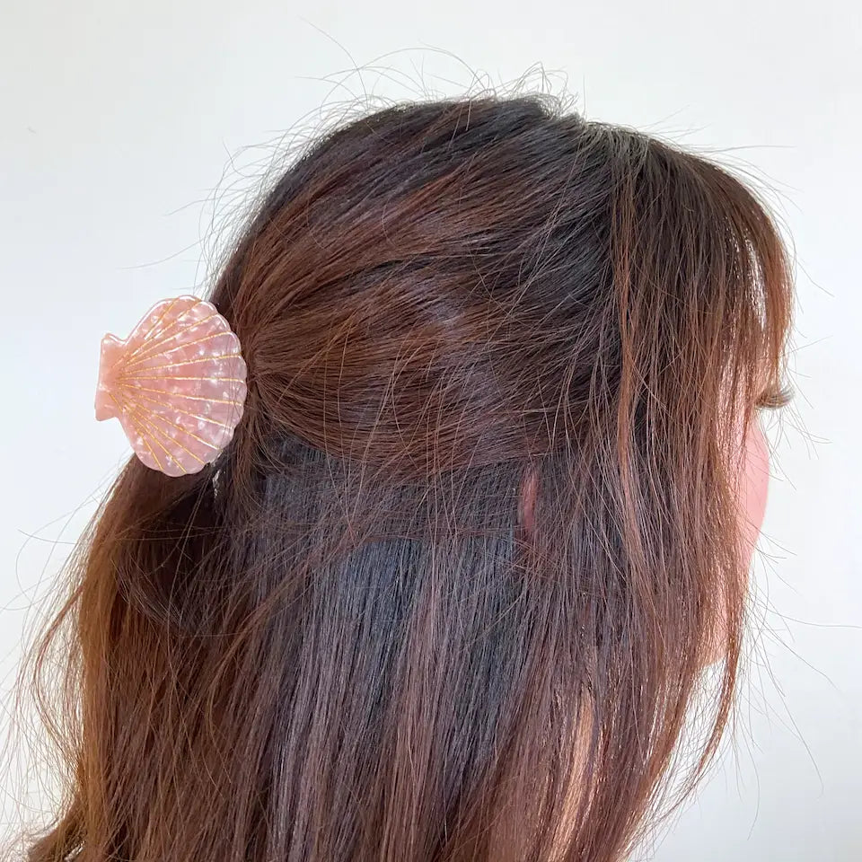 Pink Mermaid Shell Hand-Painted Hair Claw Clip | Eco-Friendly