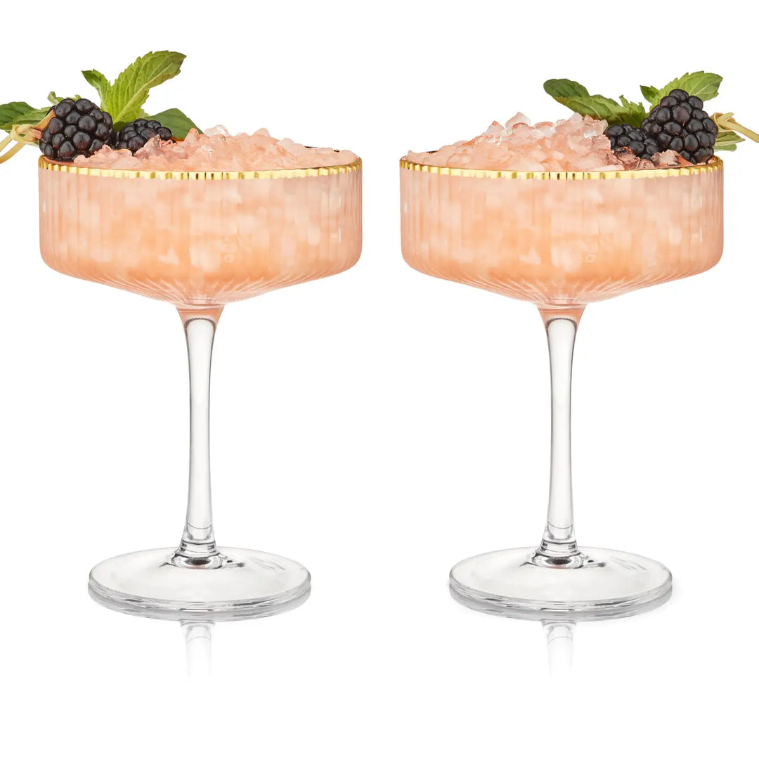 Deco Meridian Gold Rimmed Crystal Coupe Glasses Set of 2