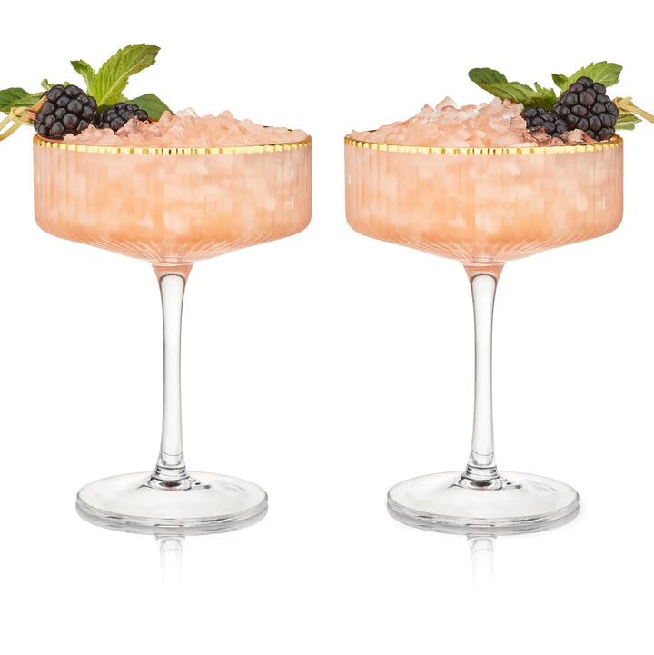 Deco Meridian Gold Rimmed Crystal Coupe Glasses Set of 2