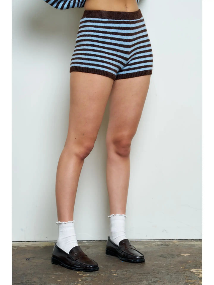 Striped Contrast Sweater Knit Mini Shorts