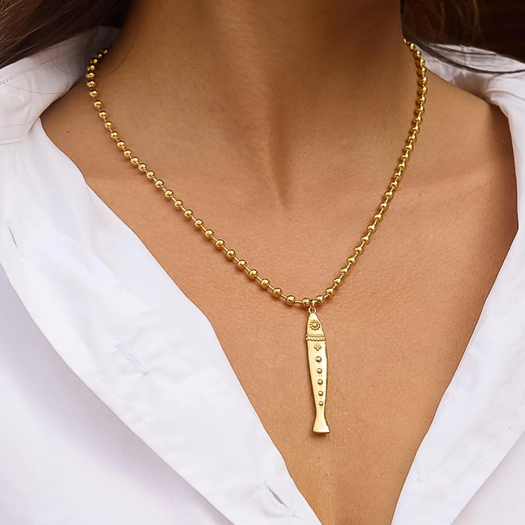 Bellisse 18K Gold Non-Tarnish Vintage Fish Necklace
