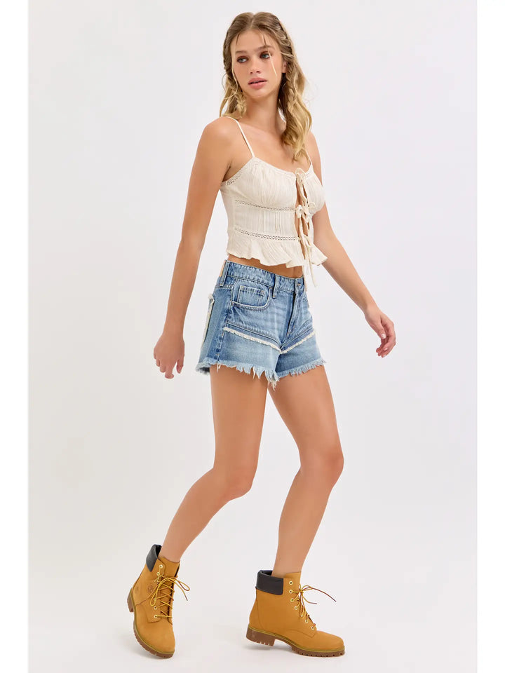 Mid Rise Shorts with Frayed Edges