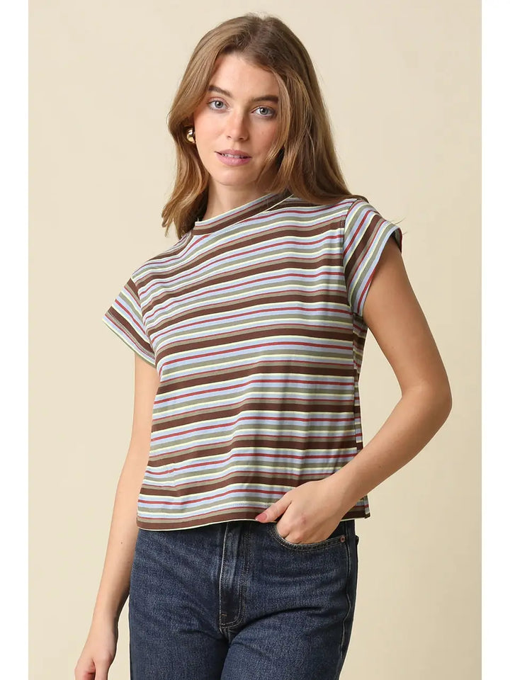 Lizz Stripe Mock Neck Tee