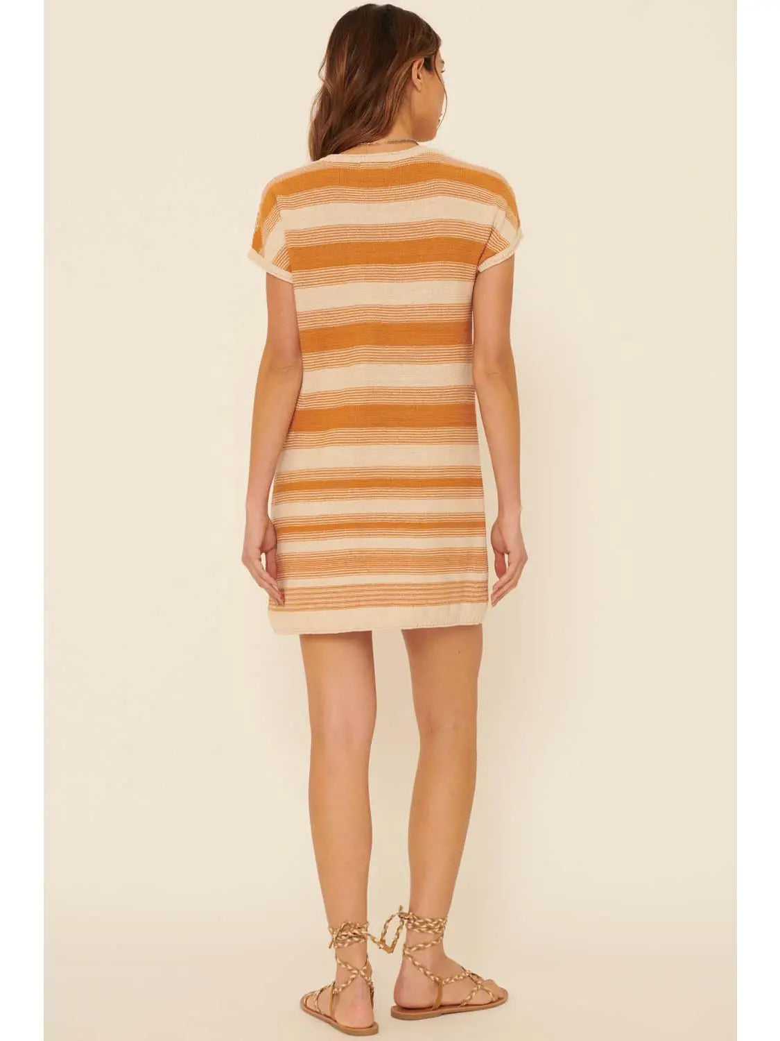 Stripe Round Neck Short Sleeve Mini Sweater Dress