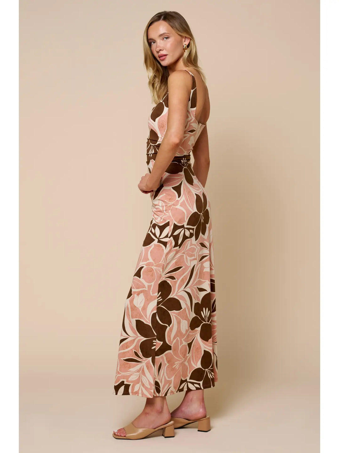 Floral Ruched Square Neck Maxi Dress