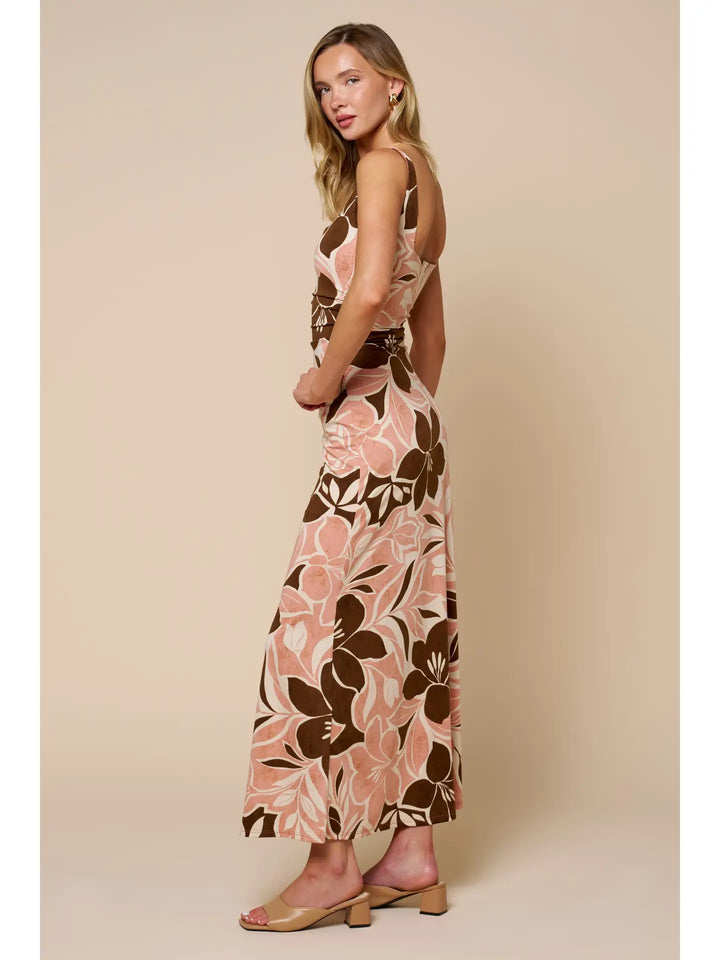 Floral Ruched Square Neck Maxi Dress