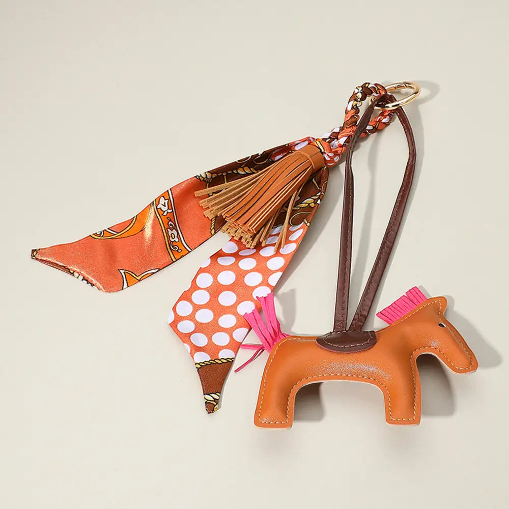 Faux Leather Horse Tassel Scarf Keychain / Bag Charm
