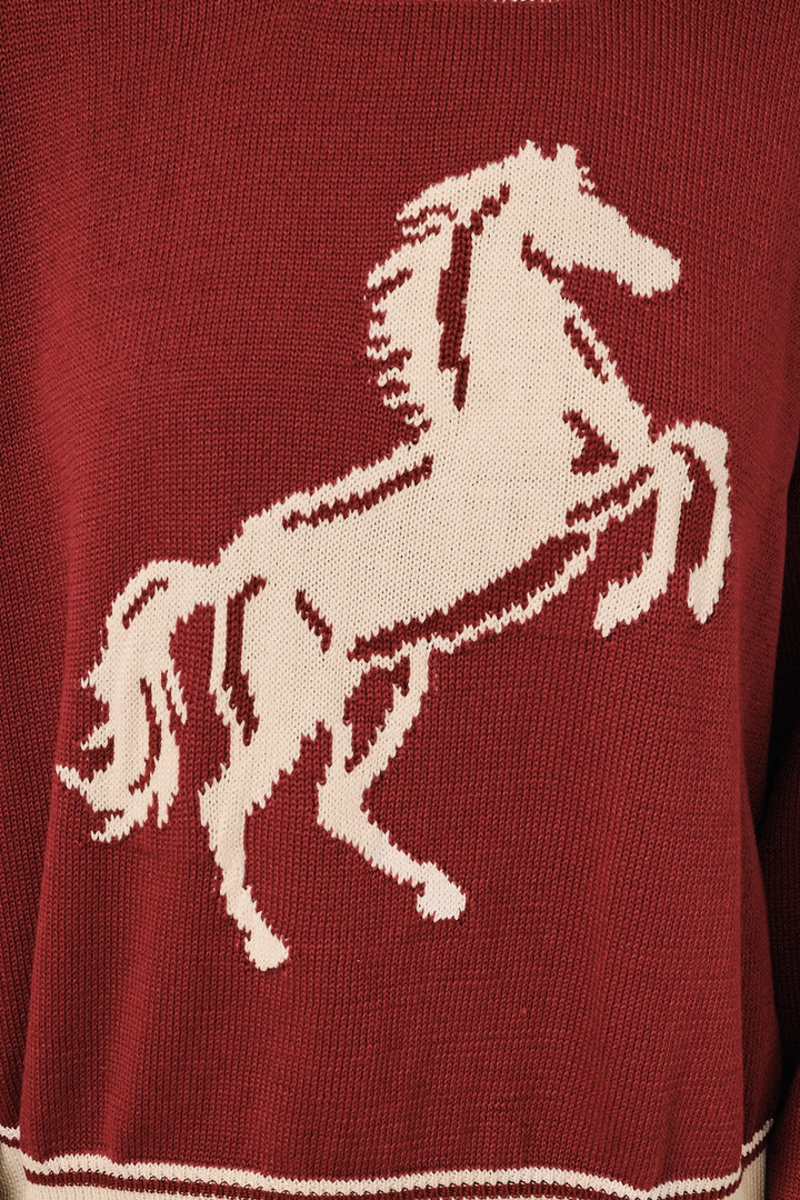 Horse Graphic Contrast Trim Knit Sweater
