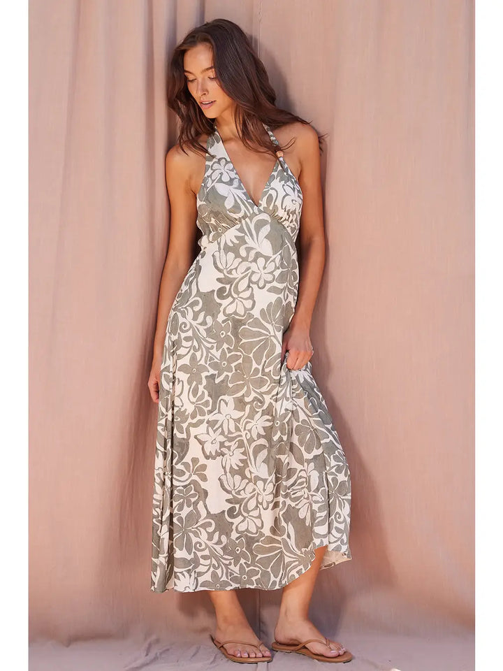 Ash Olive Floral Halter Dress