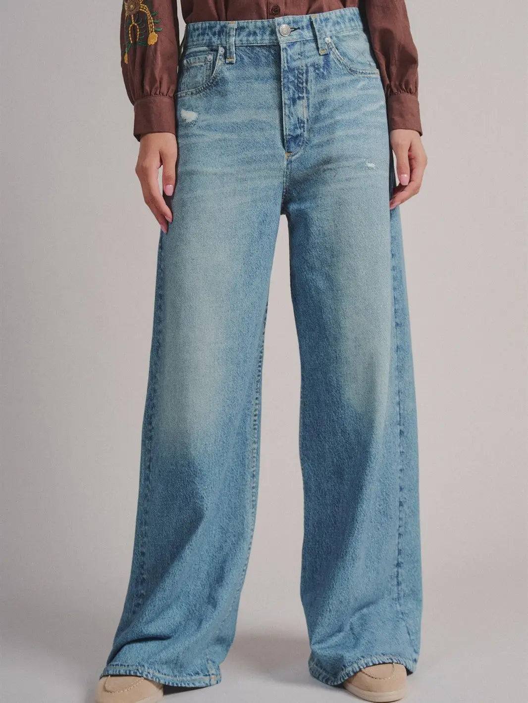 Lounge Style Jean Pants | French Terry Wide Leg Pants with Flared Hem