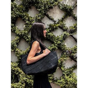 Black Metallic Oversized Woven Tote - Parker and Hyde