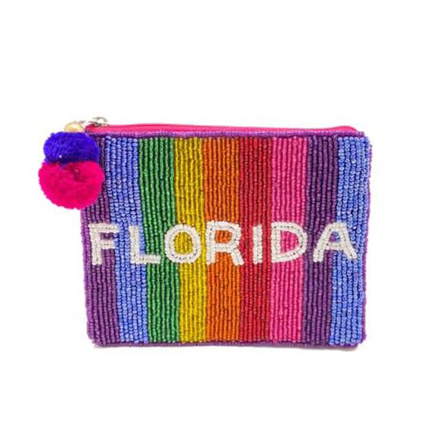Florida Rainbow Beaded Coin Purse