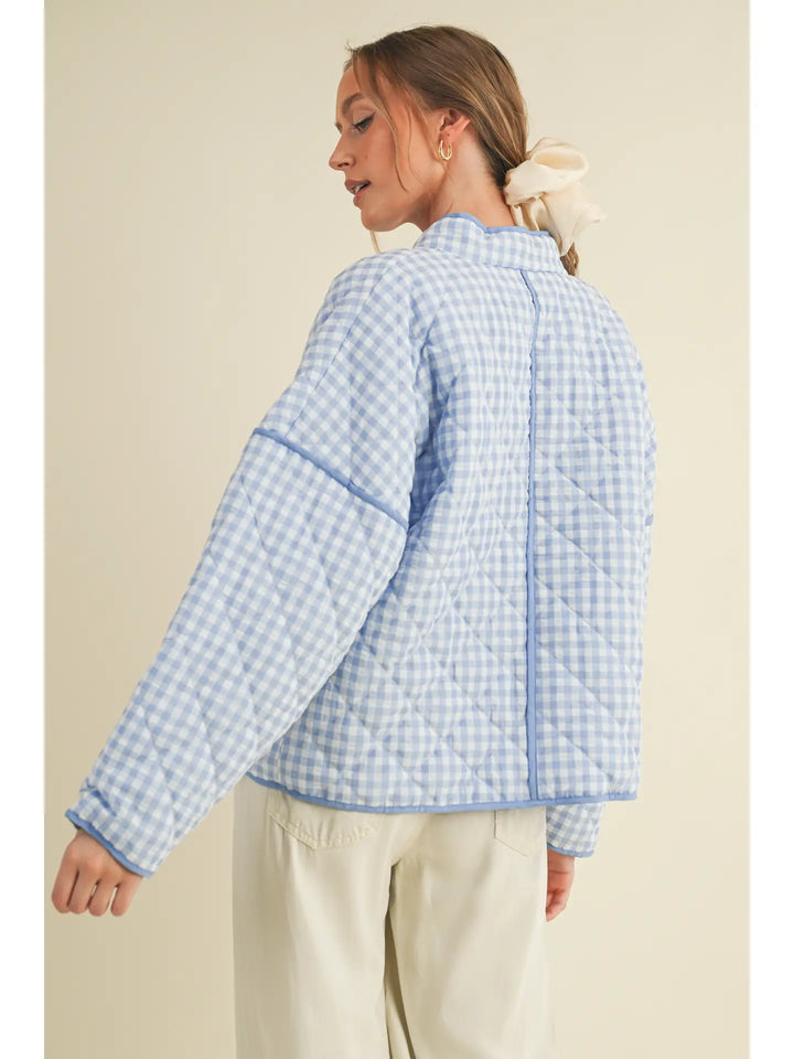 Quilted Plaid Puff Jacket with Pockets