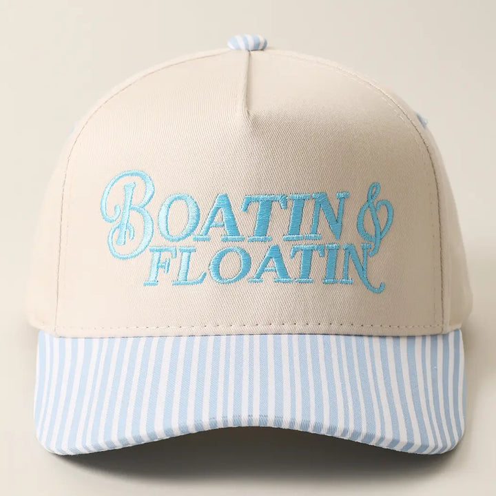 Sky Blue Boatin & Floatin Embroidered Seersucker Brim Trucker Hat
