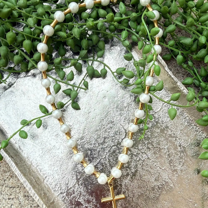 Lolly Beaded Cross Necklace : Hypoallergenic and Water Resistant