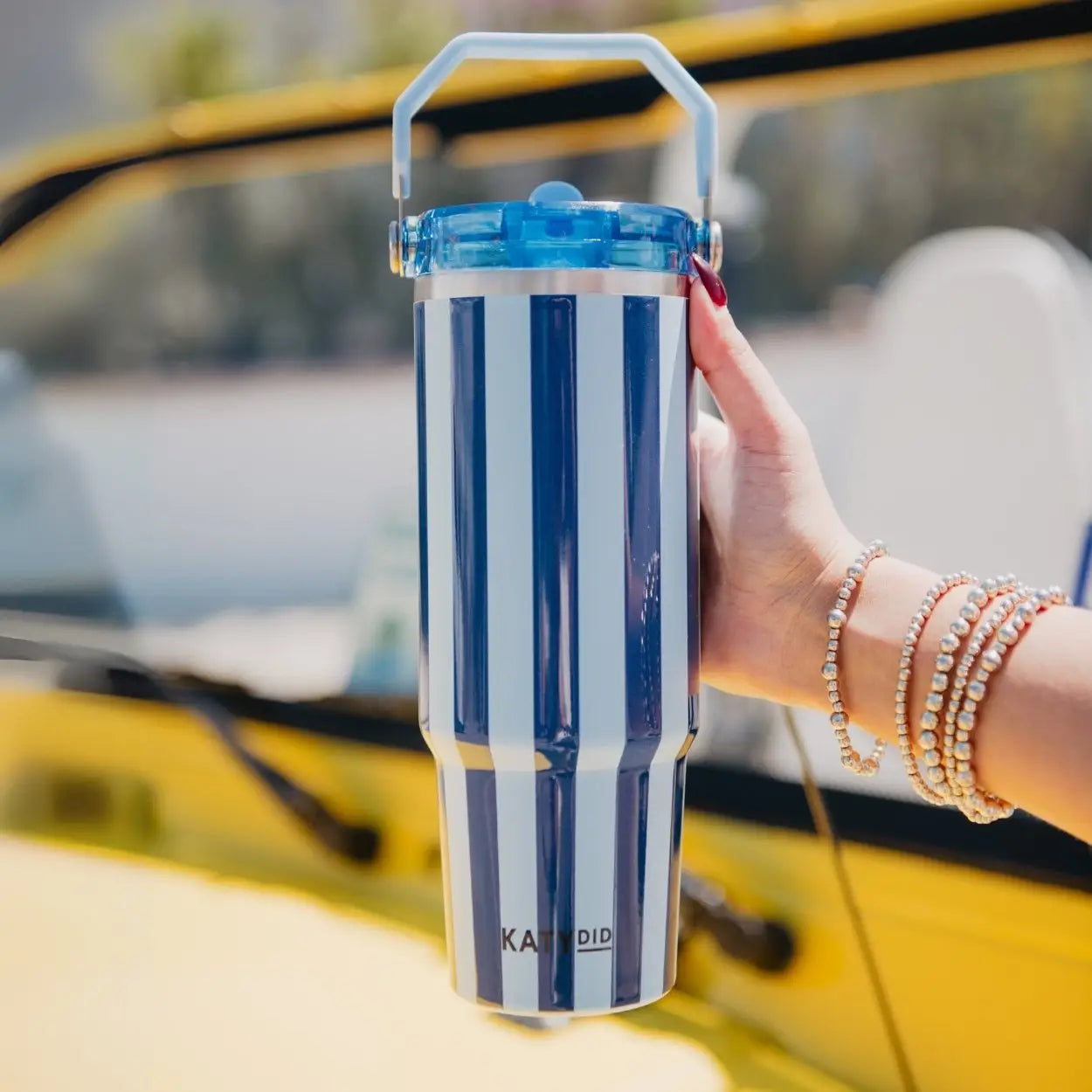 Light Blue and Navy Striped 30 oz Cabana Tumbler