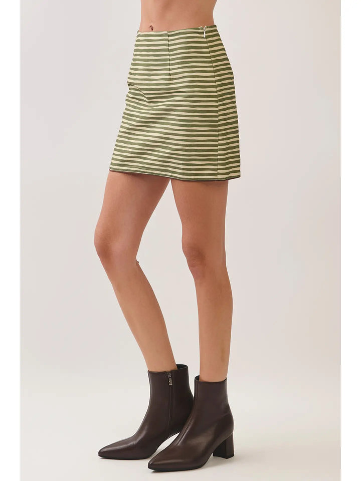 Green Striped A-Line Mini Skirt