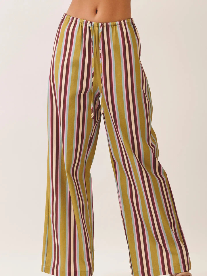 Multi Stripe Drawstring Wide Leg Pants