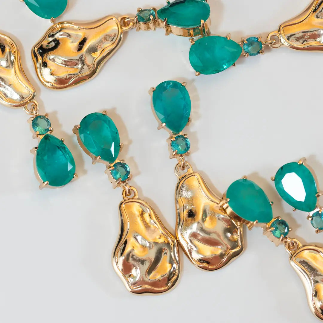 Sculpted Gold Turquoise Drop Statement Earrings