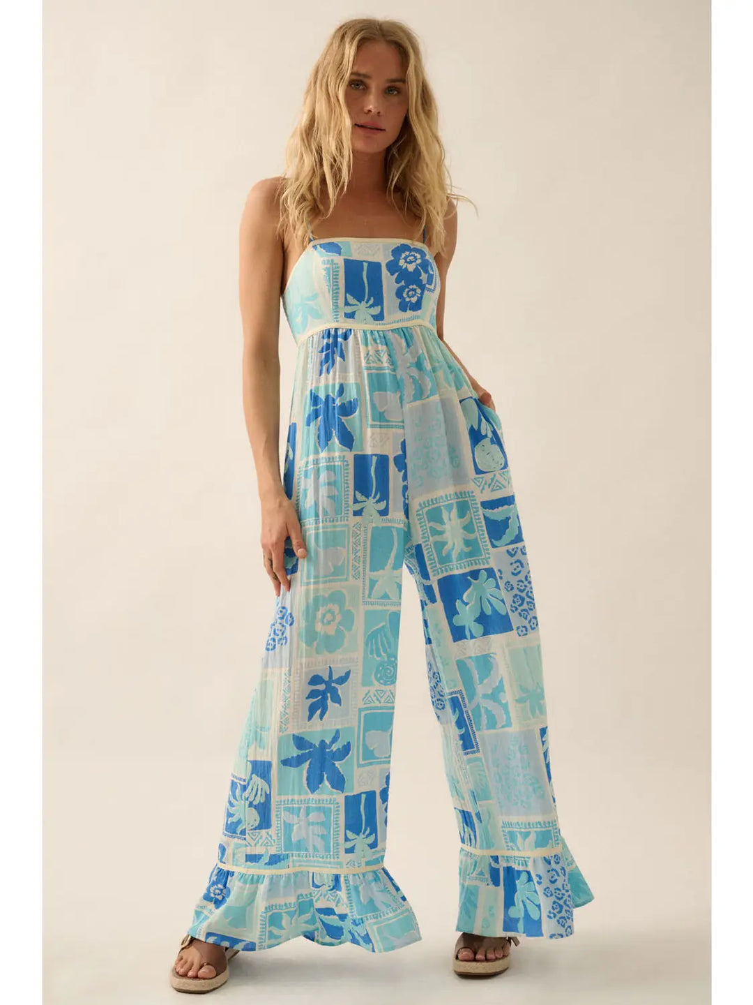 Tropical Floral Ruffled Wide-Leg Cami Jumpsuit