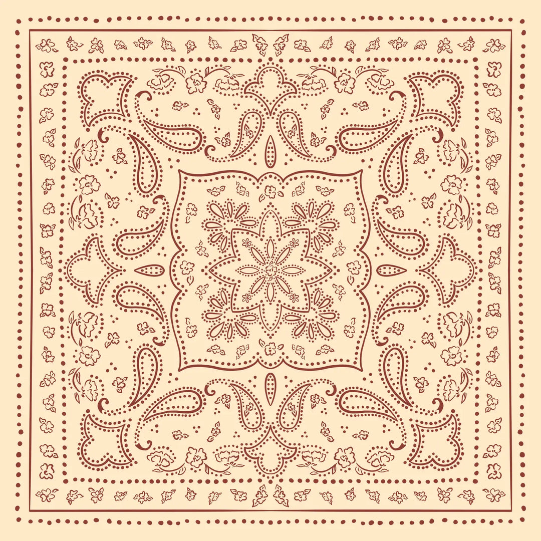 Classic Hand Drawn Paisley On Creamy Yellow Cotton Bandana