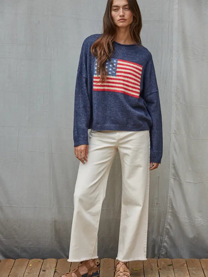 Knit Sweater American Flag Long Sleeve