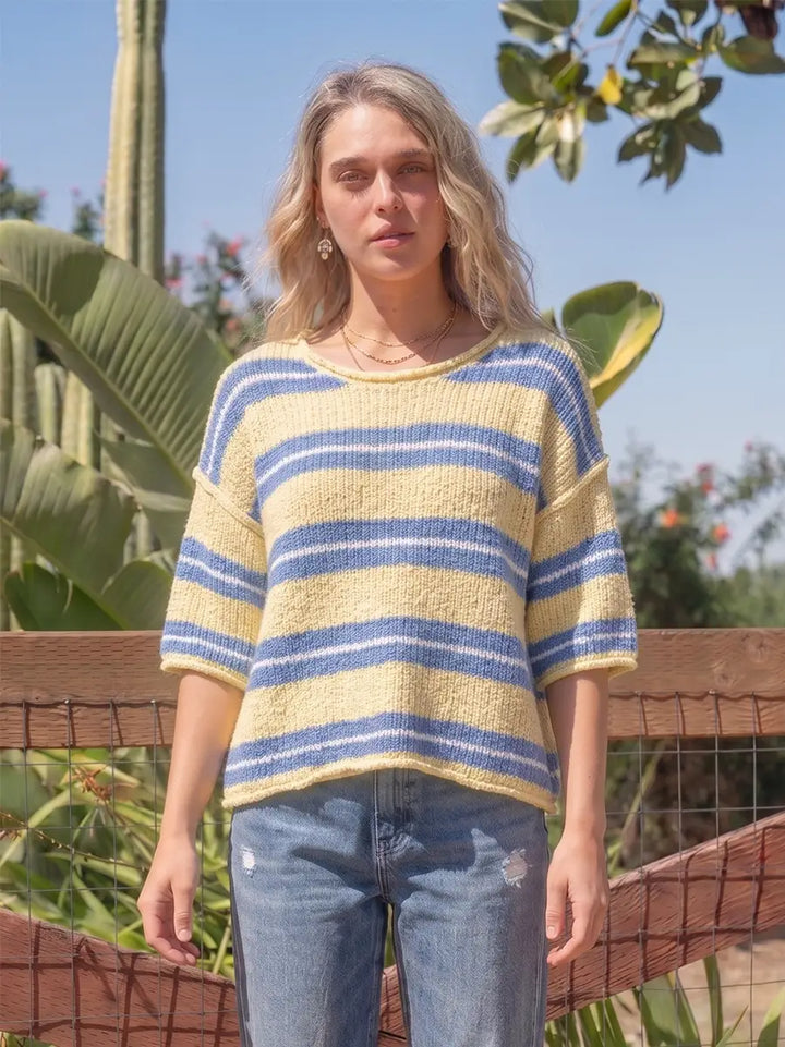Butter & Blue 3/4 Sleeve Striped Sweater