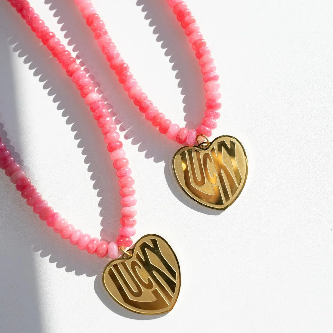 Lucky in Love Stone Necklace - Pink