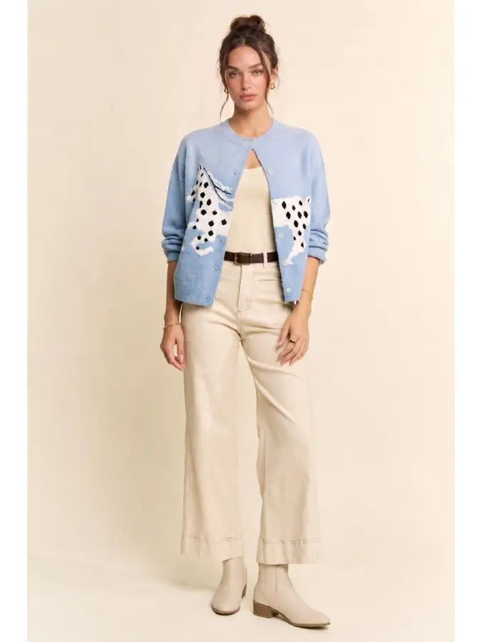 Spotted Horse Intarsia Button Cardigan