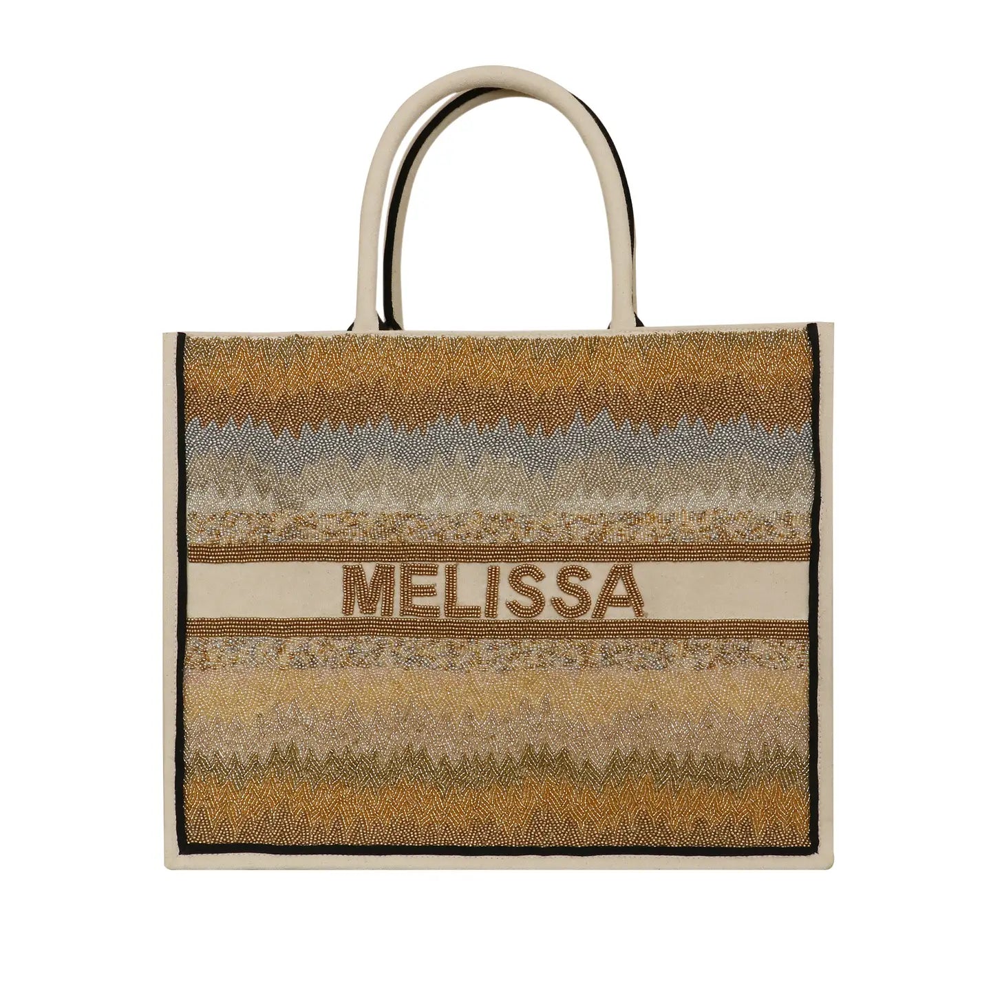 PREORDER - Custom Hand Beaded Bag: Ivory/Multi/Gold