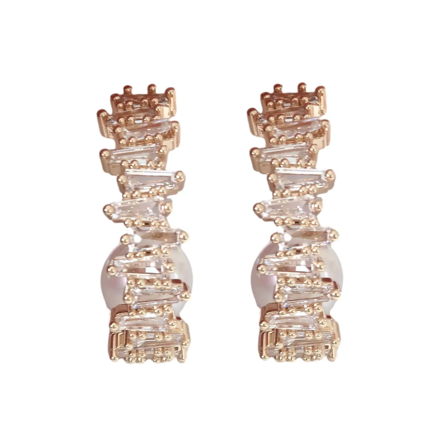 White Crystal and Pearl Hoop Holiday Statement Earrings