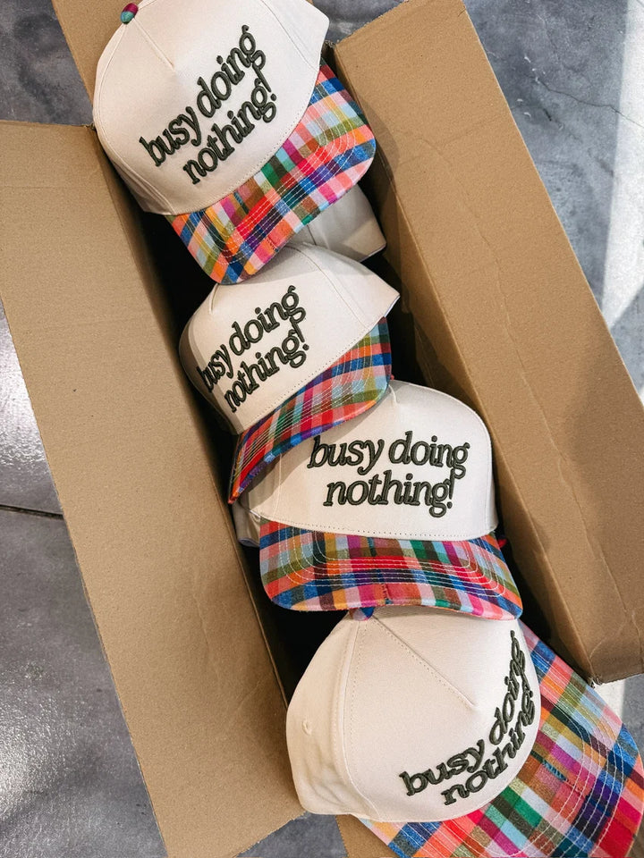 ETTA OG | busy doing nothing trucker hat - multi plaid
