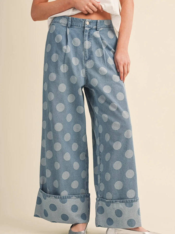 Polka Dot Wide Leg Denim Pants