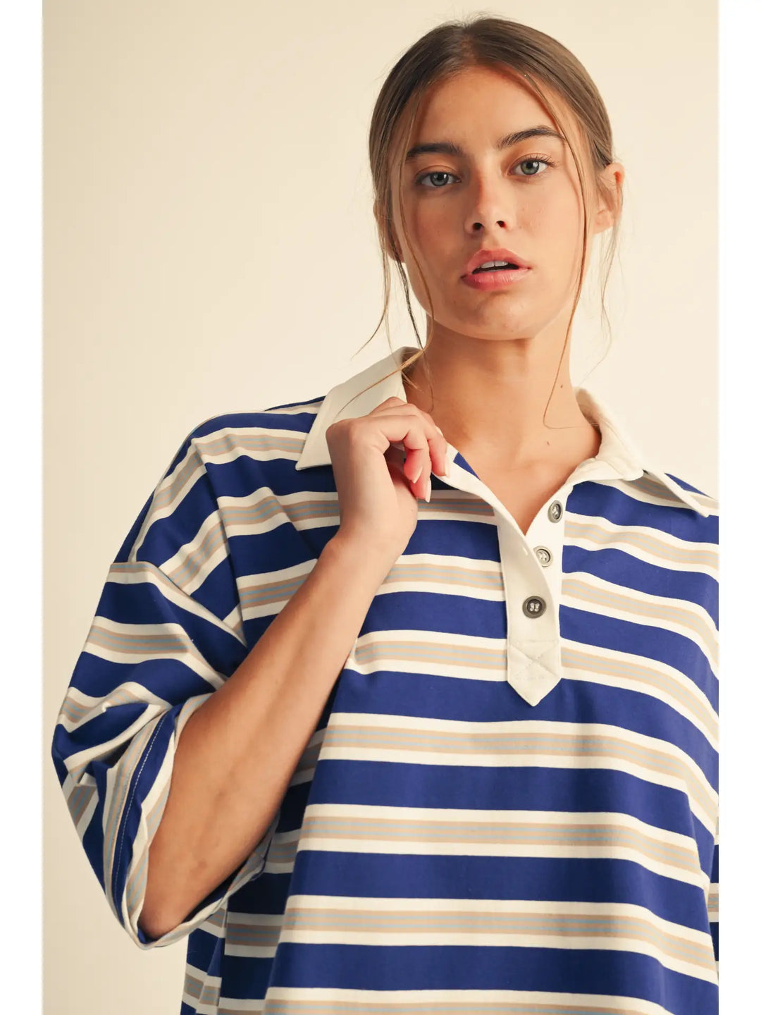 Oversized Striped Rugby Polo Top Tee
