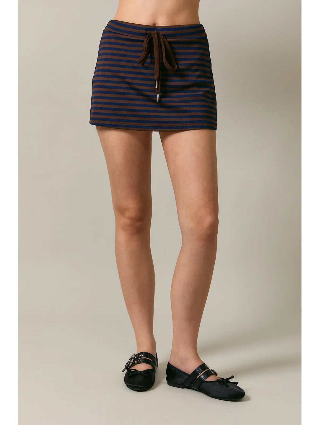Blue/Brown Striped Mid Rise Skort