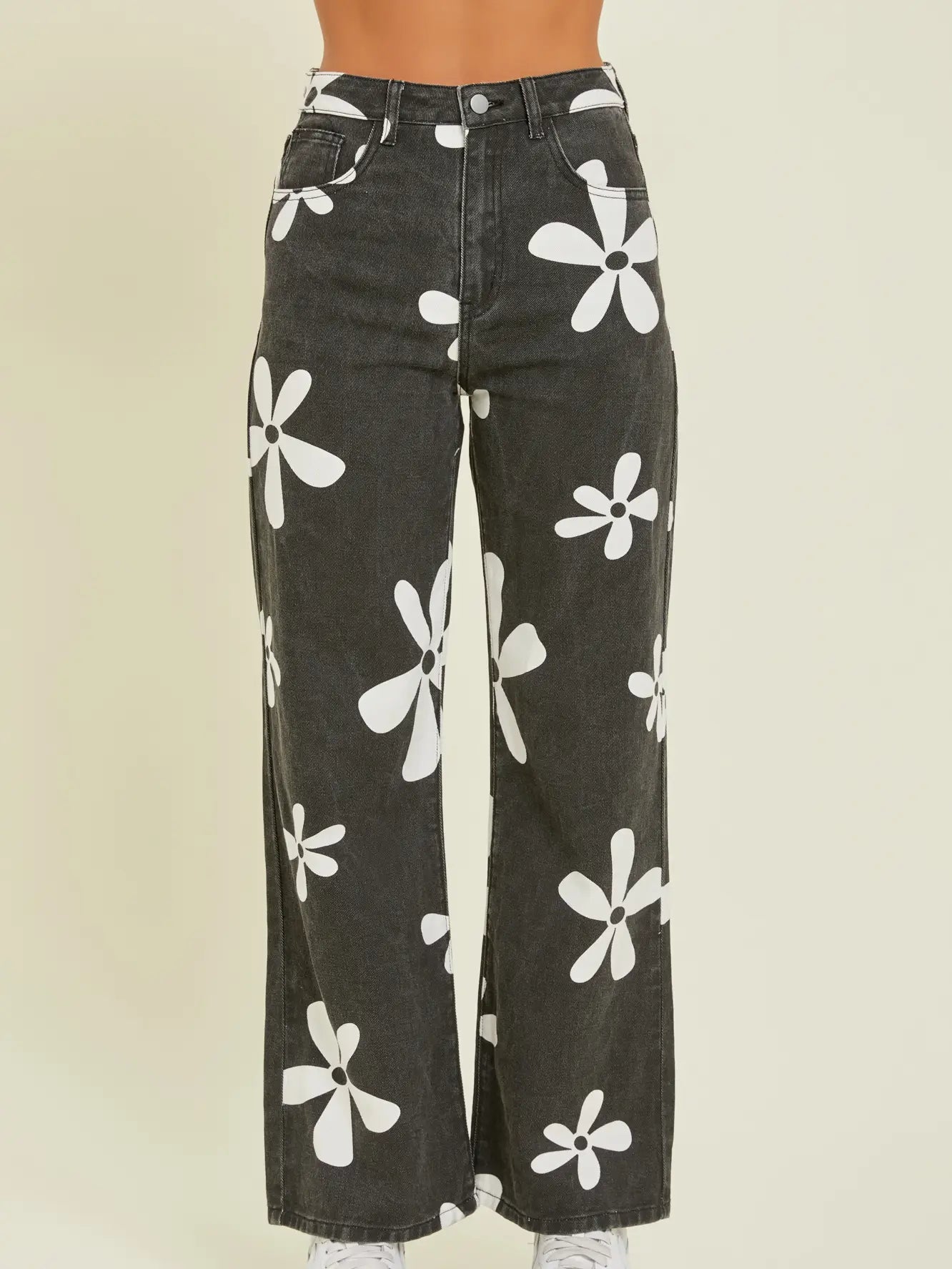 Floral B&W Denim Pants
