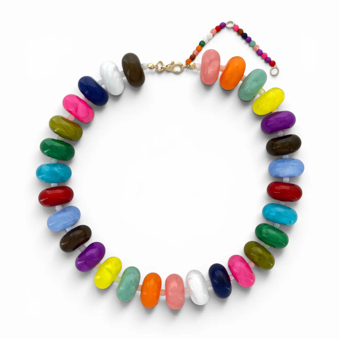 Multicolor 20mm Resin Rondelle Beaded Necklace