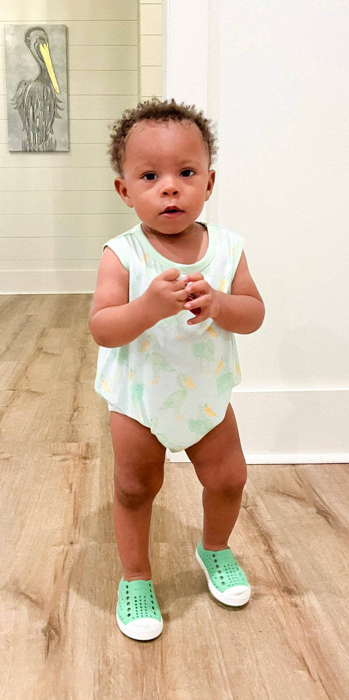 Mint Pelican Bubble Romper: 12-18M