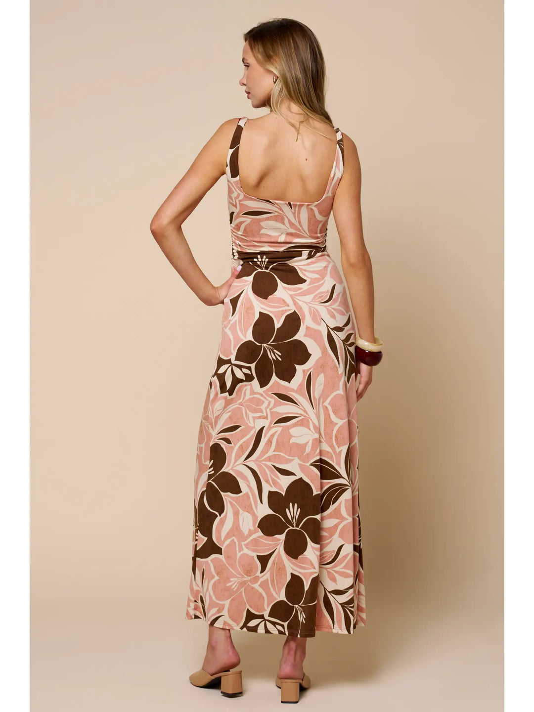 Floral Ruched Square Neck Maxi Dress